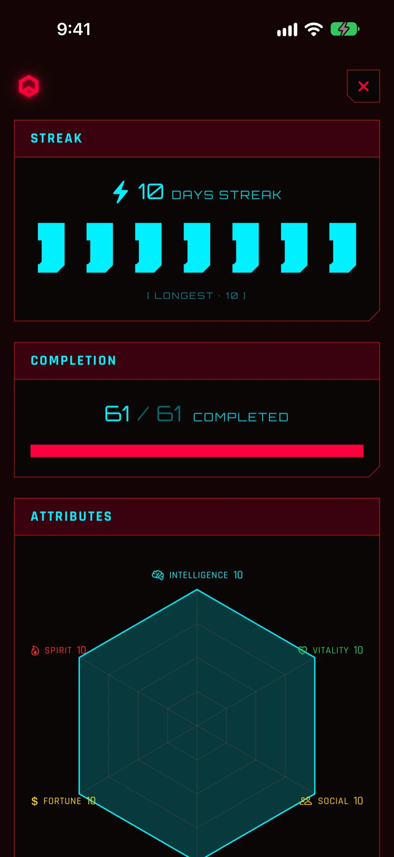 The QuestRunner stats screen on iPhone, showing the current streak.